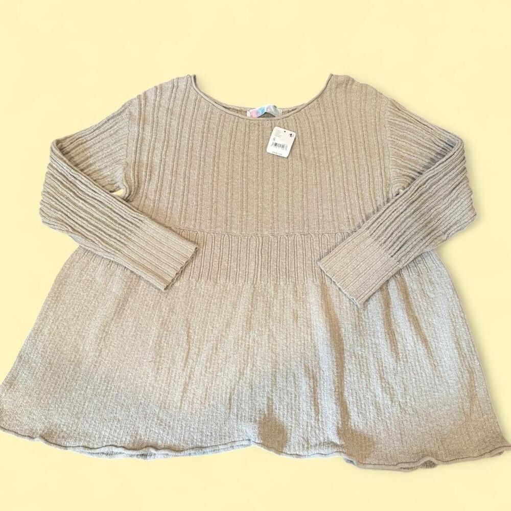 NWT Free People Delancey Babydoll Peplum Sweater Size S Oversized Beige Capsule